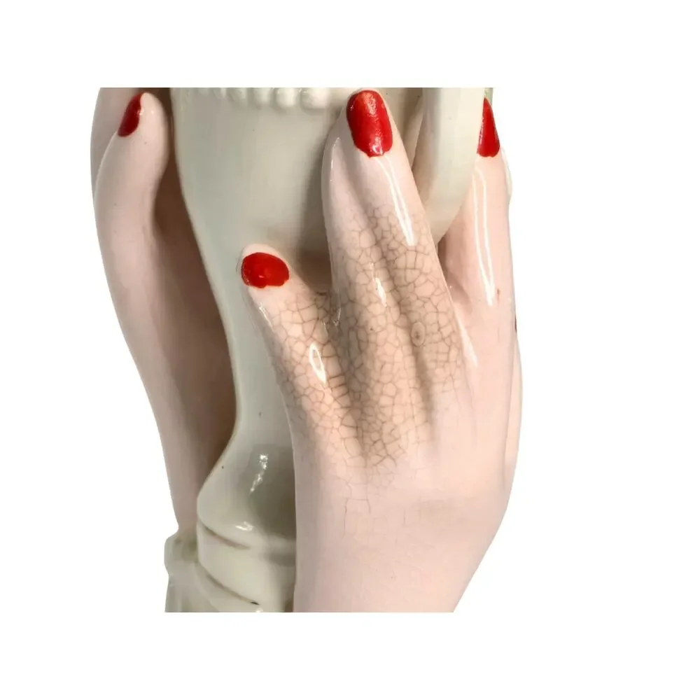 Vintage Hands Holding Vase Mid Century Ceramic, Hands with Red Painted Nails